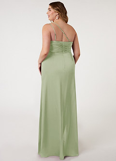 Azazie Eren Robes de demoiselle d'honneur Robe Sirène en Satin extensible Ue épaule Vert Sauge image7