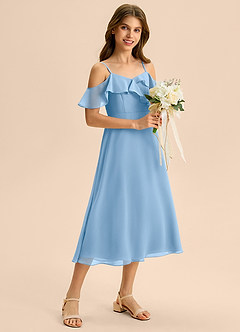 Azazie Kamilla Junior A-Linie Schulterfrei Chiffon Kleid Puderblau image5