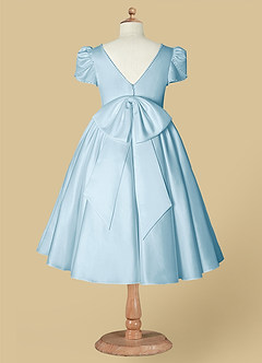 Azazie Juno Blumenmädchenkleider A-Linie Herzausschnitt Matte Satin Kleid Himmelblau image7