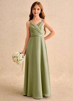 Azazie Umina Girls Formal Abiti da Ragazza di Fiori Abito A-Line in Raso Opaco Plissettato Verde Muschio image5