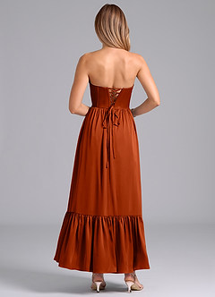 Azazie Leilana Robes de demoiselle d'honneur Robe Trapèze en Satin extensible Corset Paprika image2