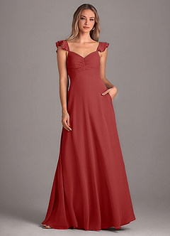Azazie Kaylyn Robes de demoiselle d'honneur Robe Trapèze en Mousseline de soie Rayé Rouille image4