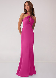Barbie ♥ Azazie Bridesmaid Dresses Fuchsia Sheath Stretch Satin Dress image4