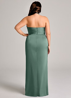 Azazie Jemma Bridesmaid Dresses Eucalyptus Sheath Pleated Stretch Satin Dress image12