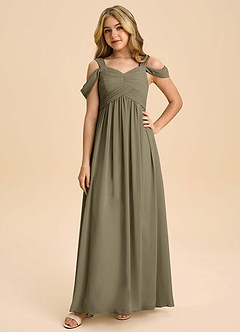 Azazie Lianne Junior Willow Green A-Line Off the Shoulder Chiffon Dress image3