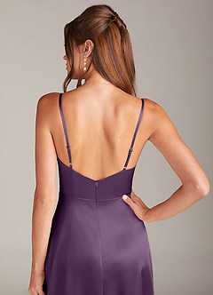 Azazie Sarella Bridesmaid Dresses Plum A-Line with Pockets Metallic Satin Dress image5