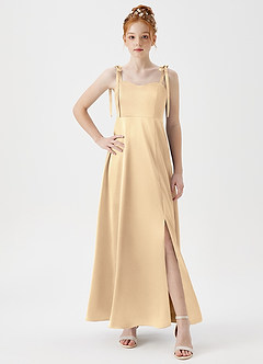 Azazie Rosey Junior A-Linie Herzausschnitt Metallischer Satin Kleid Gold image5