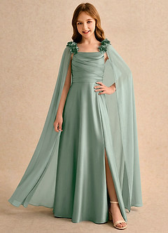 Azazie Rosita Girls Formal Abiti da Ragazza di Fiori Abito A-Line in Raso Elasticizzato Plissettato Agave image1
