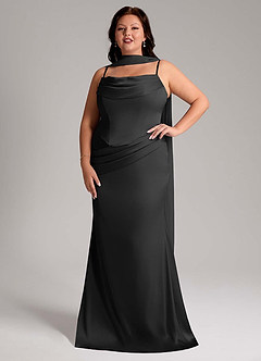 Azazie Sorrel Bridesmaid Dresses Black Mermaid Strapless Stretch Satin Convertible Dress image10