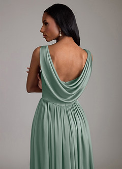 Azazie Novi Robes de demoiselle d'honneur Robe Trapèze en Satin extensible avec poches Sauge D'argent image4