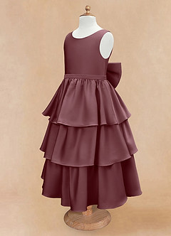 Azazie Margie Robe Demoiselle D'honneur Fillette Robe Trapèze en Satin extensible Arc Sangria image6