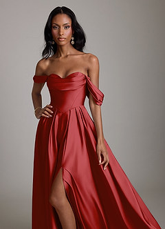 Azazie Loisa Abiti da Damigella Abito A-Line in Raso Elasticizzato a Spalla Scoperta Melograno image5