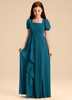 Azazie Priya Junior Abito A-Line in Chiffon Blusa Blu Inchiostro image5