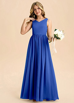 Azazie Hathaway Junior Royal Blue A-Line Bow Chiffon Dress image5