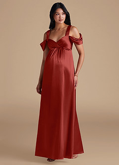 Azazie Rhea Maternity Bridesmaid Dresses A-Line Pleated Metallic Satin Floor-Length Dress image5