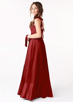 Azazie Barbara Junior Pomegranate A-Line Bow Stretch Satin Dress image2