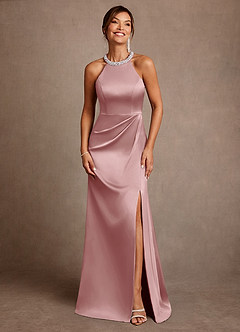 Azazie Lawrence Mother of the Bride Dresses Dusty Rose A-Line Pleated Stretch Satin Dress image1
