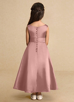 Azazie Lindy Blumenmädchenkleider A-Linie Plissee Matte Satin Kleid Roségold image7