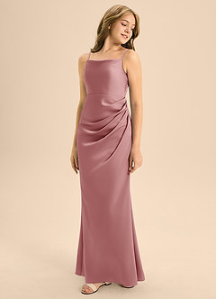Azazie Renna Junior Dusty Rose A-Line Pleated Stretch Satin Dress image1