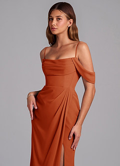 Azazie Johana Jurken voor bruidsmeisjes Converteerbaar Jurk van Chiffon met Zeemeermin Off the Shoulder Paprika image5