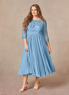 Azazie Tutu Mother of the Bride Dresses Steel Blue A-Line Boatneck Lace Chiffon Dress image9
