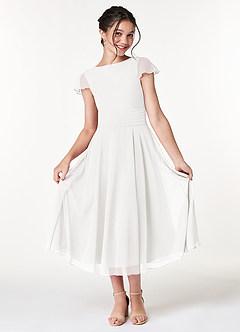 Azazie Payton Junior Vestido de Blanco de Gasa de Corte en A con Lazo image3