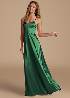 Azazie Mei Bridesmaid Dresses Dark Green A-Line Metallic Satin Dress image4