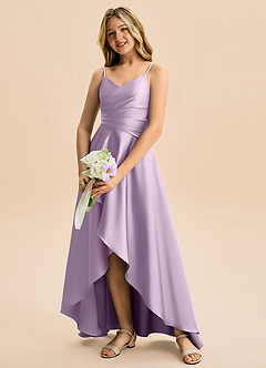 Azazie Eirlys Junior Linia A Pofałdowany Satyna elastyczna Asymetryczny Młodsza druhna Sukienka image4