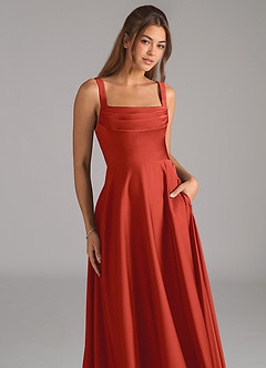 Azazie Shaude Bridesmaid Dresses Rust A-Line Pleated Stretch Satin Dress image2