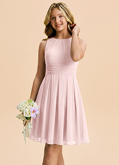 Azazie Bibiane Junior A-Linie Plissee Chiffon Kleid Zartrosa image4