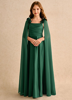 Azazie Rosita Girls Formal Blumenmädchenkleider A-Linie Plissee Matte Satin Kleid Dunkelgrün image5