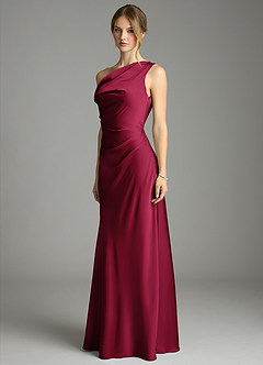 Azazie Emerson Bridesmaid Dresses Burgundy Mermaid Off the Shoulder Stretch Satin Dress image2