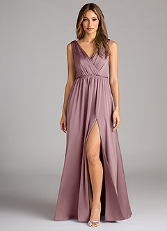 Azazie Tanicia Bridesmaid Dresses Dusty Rose A-Line Pleated Stretch Satin Dress image1