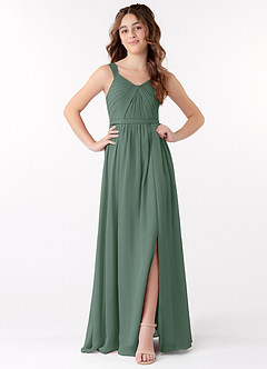 Azazie Evie Junior Eucalyptus A-Line Pleated Chiffon Dress image1