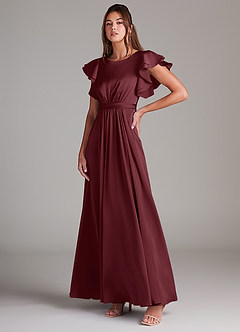 Azazie Daphne Modest Bridesmaid Dresses A-Line Ruched Stretch Satin Floor-Length Dress image4