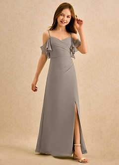 Azazie Pippy Girls Formal Robe Demoiselle D'honneur Fillette Robe Trapèze en Mousseline de soie Encolure en Forme de Cœur Taupe image5