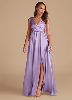 Azazie Tanicia Final Sale Lilac A-Line Pleated Metallic Satin Dress image3