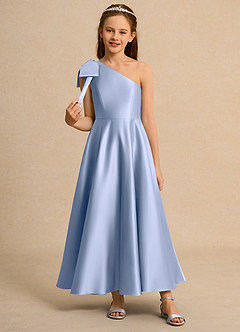 Azazie Guppy Junior Formal vestidos de niña de las flores Vestido de Hielo de Satin Mate de Corte En A con Hombro unilateral image3