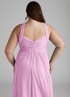 Azazie Hillian Bridesmaid Dresses Candy Pink A-Line Halter Pleated Mesh Dress image9