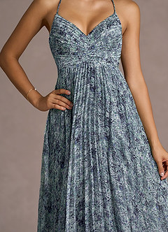 Robe Mi-Longue Fleuri Bleu Marine Olivienne image5