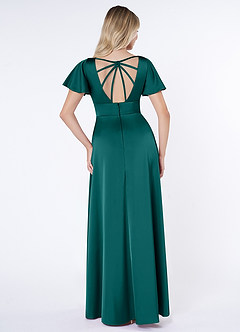 Azazie Lani Robes de demoiselle d'honneur Robe Trapèze en Satin extensible Manche à volants Paon image2