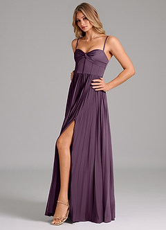Azazie Akiko Bridesmaid Dresses Plum A-Line Sweetheart Neckline Stretch Satin Dress image6