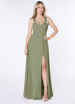 Azazie Jane Brautjungfernkleider A-Linie V-Hals Gefaltet Chiffon Kleid Pistazie image1