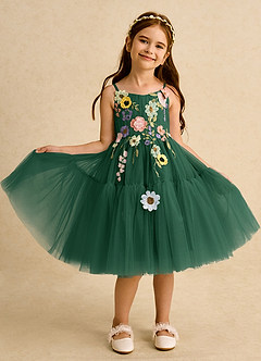 Azazie Osea Flower Girl Dresses Dark Green Ball-Gown Pleated Tulle Dress image8