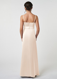 Azazie Anina Junior White Alabaster A-Line Bow Matte Satin Dress image3