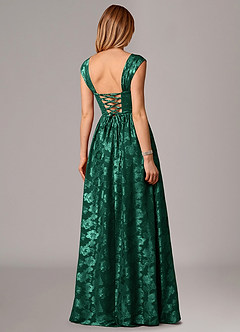 Azazie Hazel Bridesmaid Dresses Emerald A-Line Corset Floral Burnout Dress image5