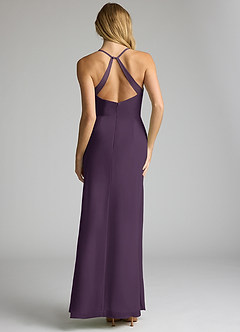 Azazie Becca Bridesmaid Dresses Plum Sheath V-Neck Chiffon Dress image5