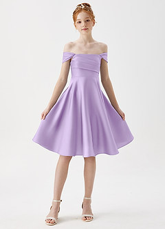 Azazie Amira Junior Vestido de Lila de Satén Elástico de Corte En A con Plisado image5