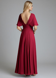 Azazie Pamela Vestidos de damas de honor Vestido de Borgoña de Gasa de Corte en A con Cuello en V plisado image2