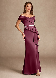 Azazie Dareia Mother of the Bride Dresses Mulberry Mermaid Off the Shoulder Stretch Satin Dress image4